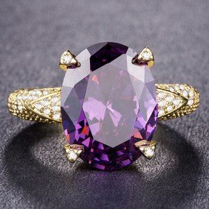 18K Gold Plated Beautiful Purple CZ Women Promise Ring, FB16FA1022
